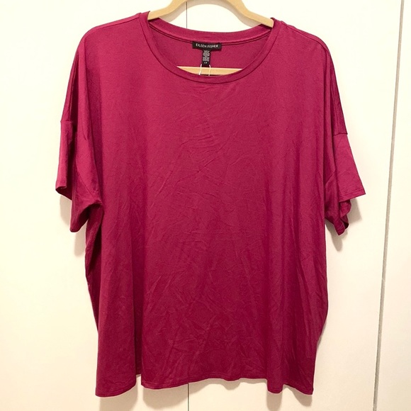 NWT Eileen Fisher crew neck boxy tee berry - Picture 2 of 11